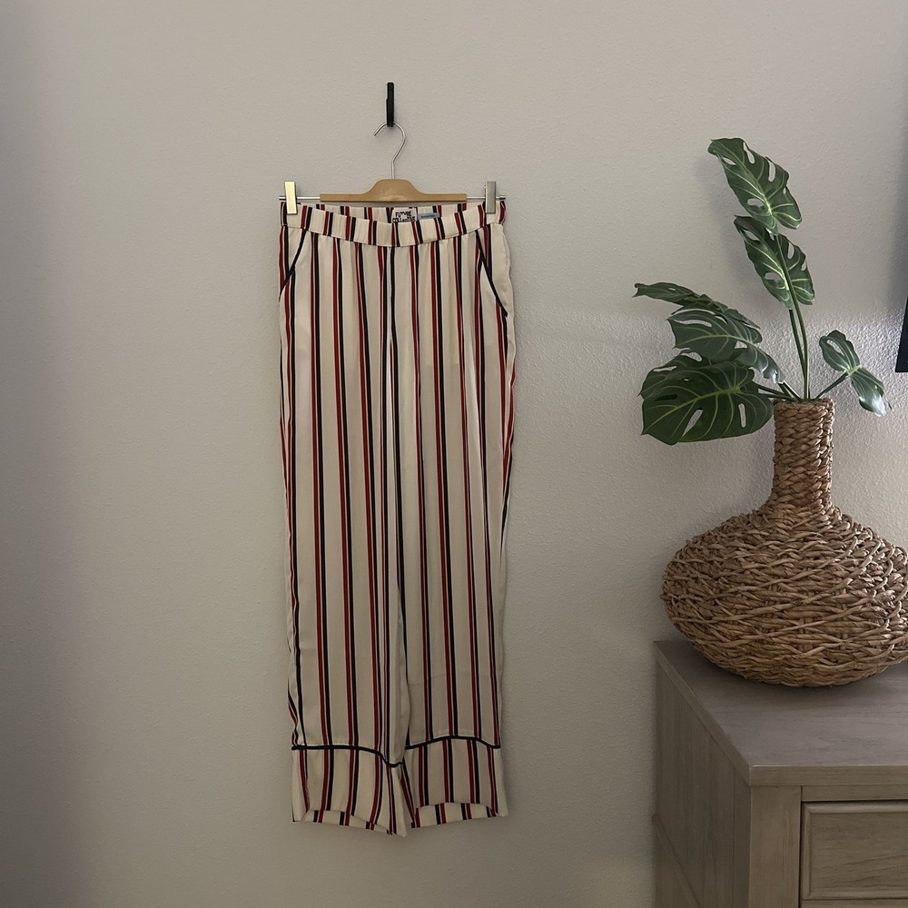 Future Collective Reese Blutstein Womens XS Striped Wide Leg Pant Ivory Navy Red